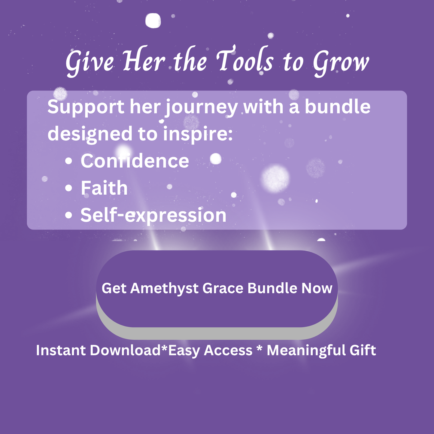 Promotional text on a purple background with a call to action button.