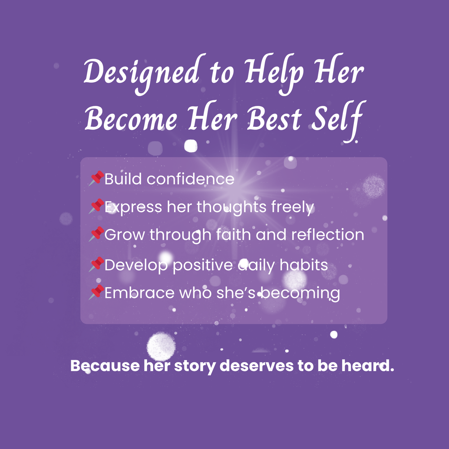 Motivational text on a purple background about helping a woman become her best self.