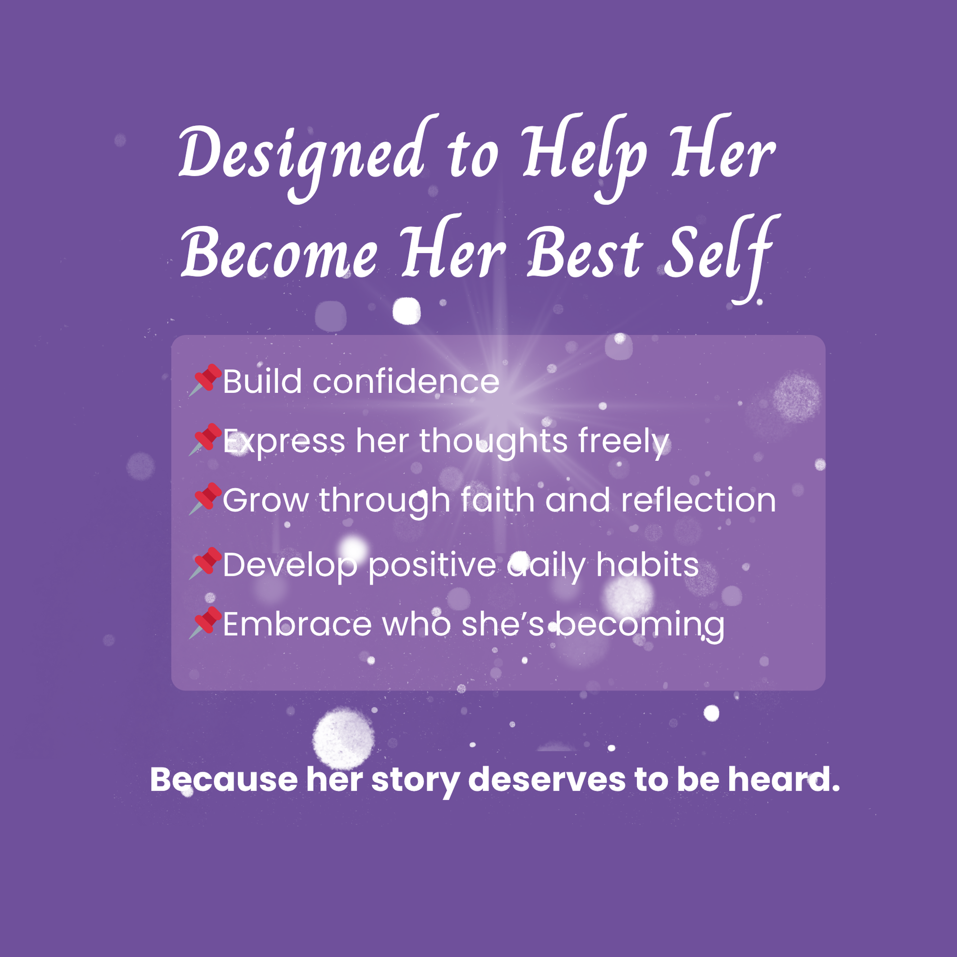 Motivational text on a purple background about helping a woman become her best self.