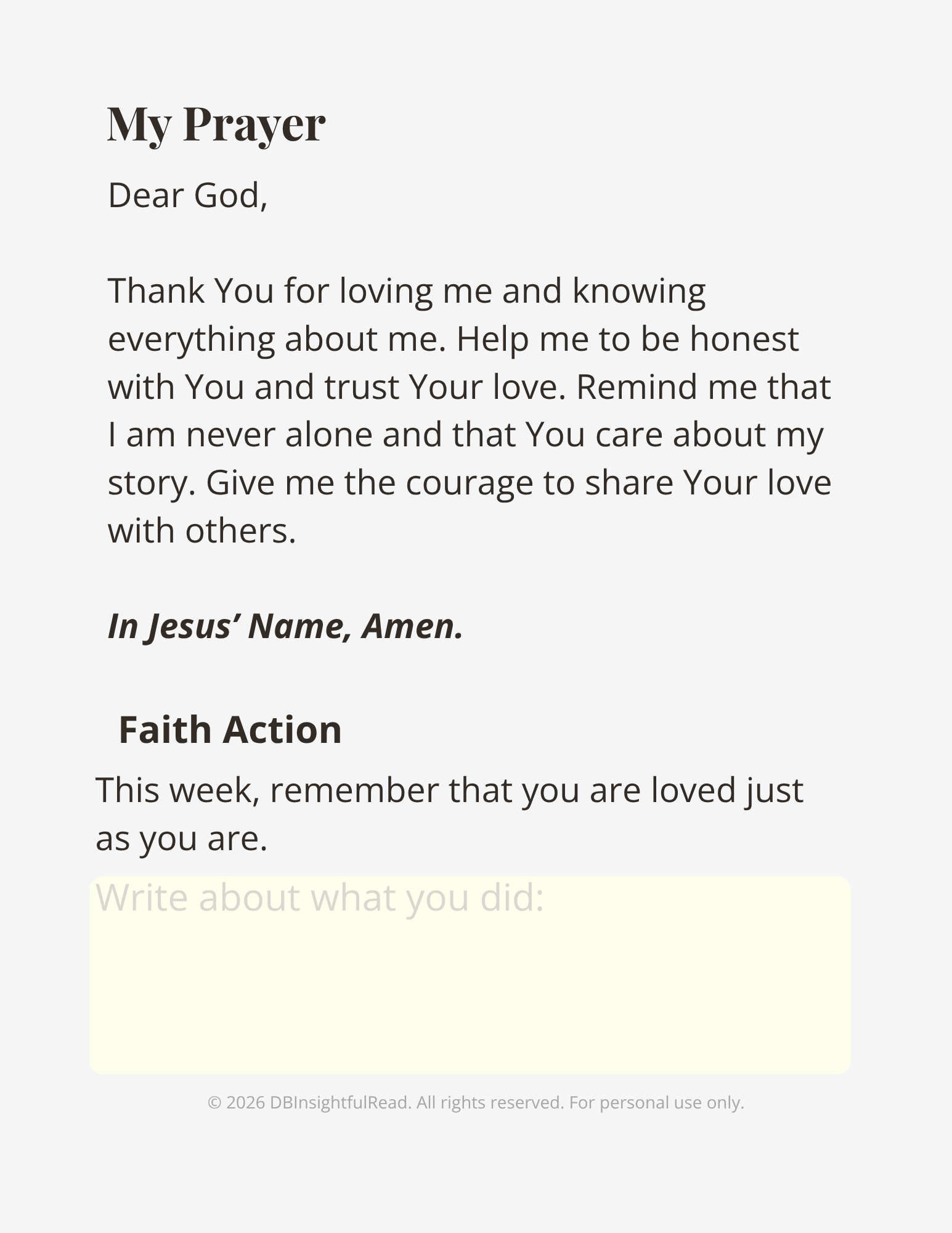 Prayer request with a personalized message to God asking for trust and courage.