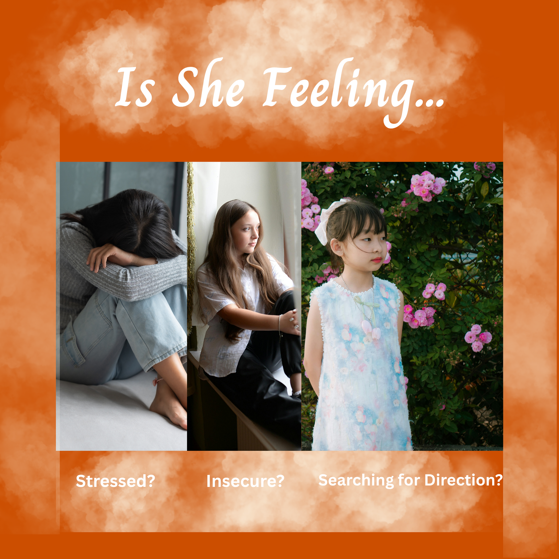 Three people in different emotional states with text asking 'Is She Feeling...'.