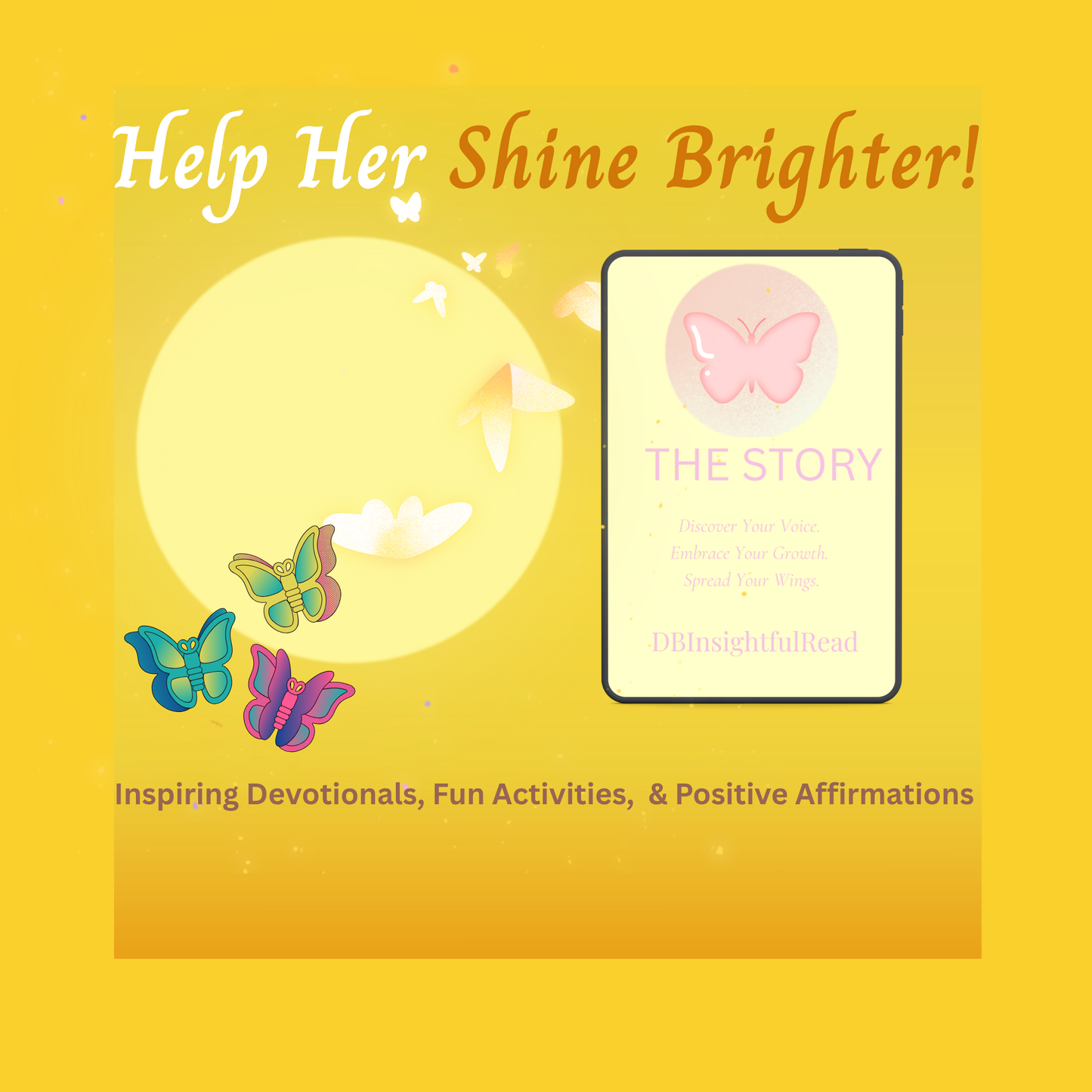 Book cover with butterflies and text on a yellow background