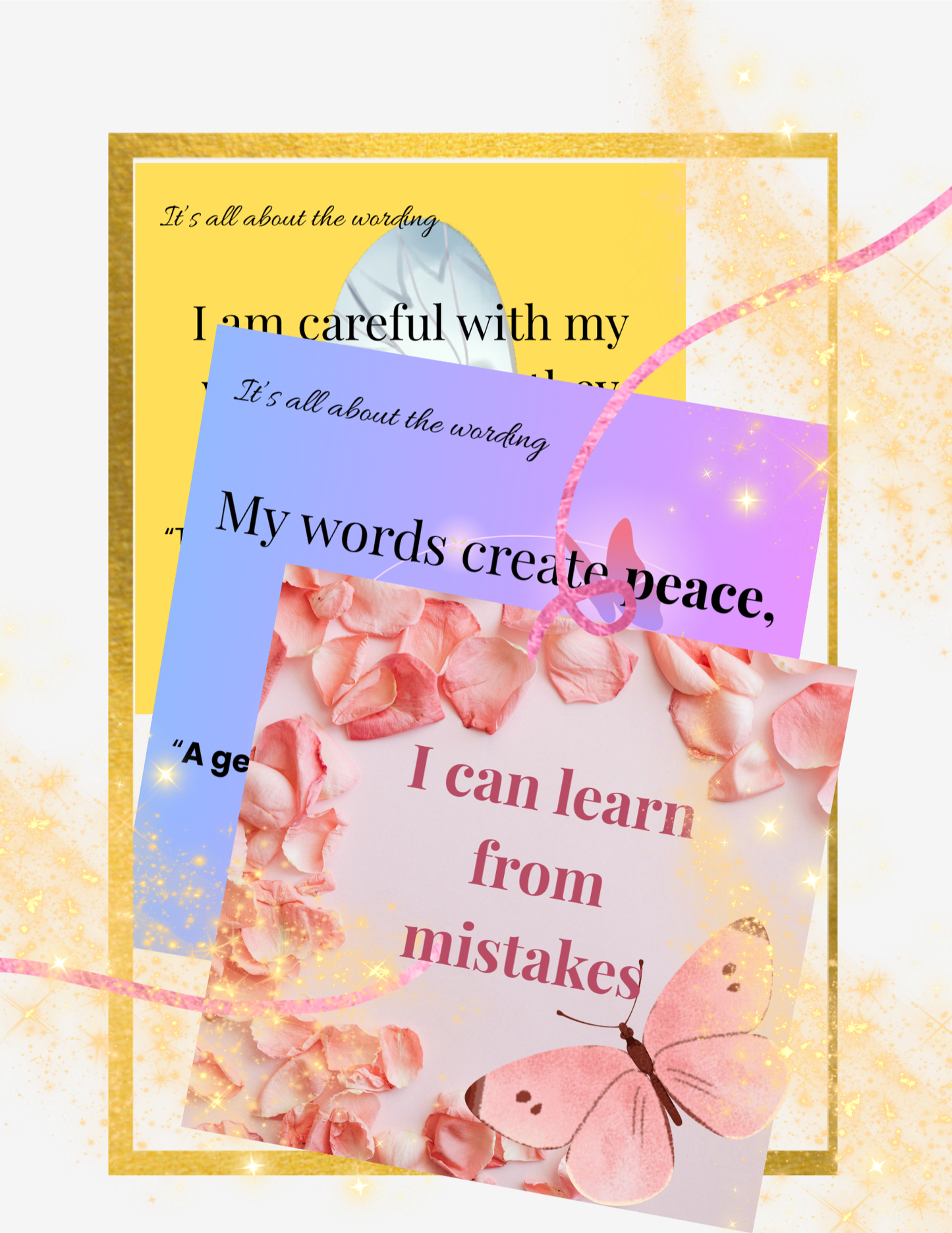 Motivational cards with butterfly design and inspirational quotes on a colorful background