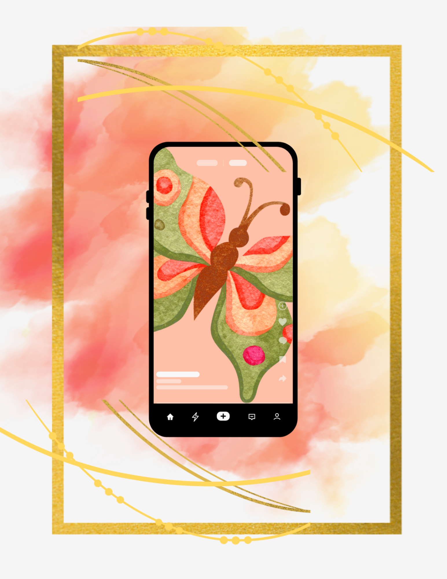 Phone with butterfly design on a colorful abstract background