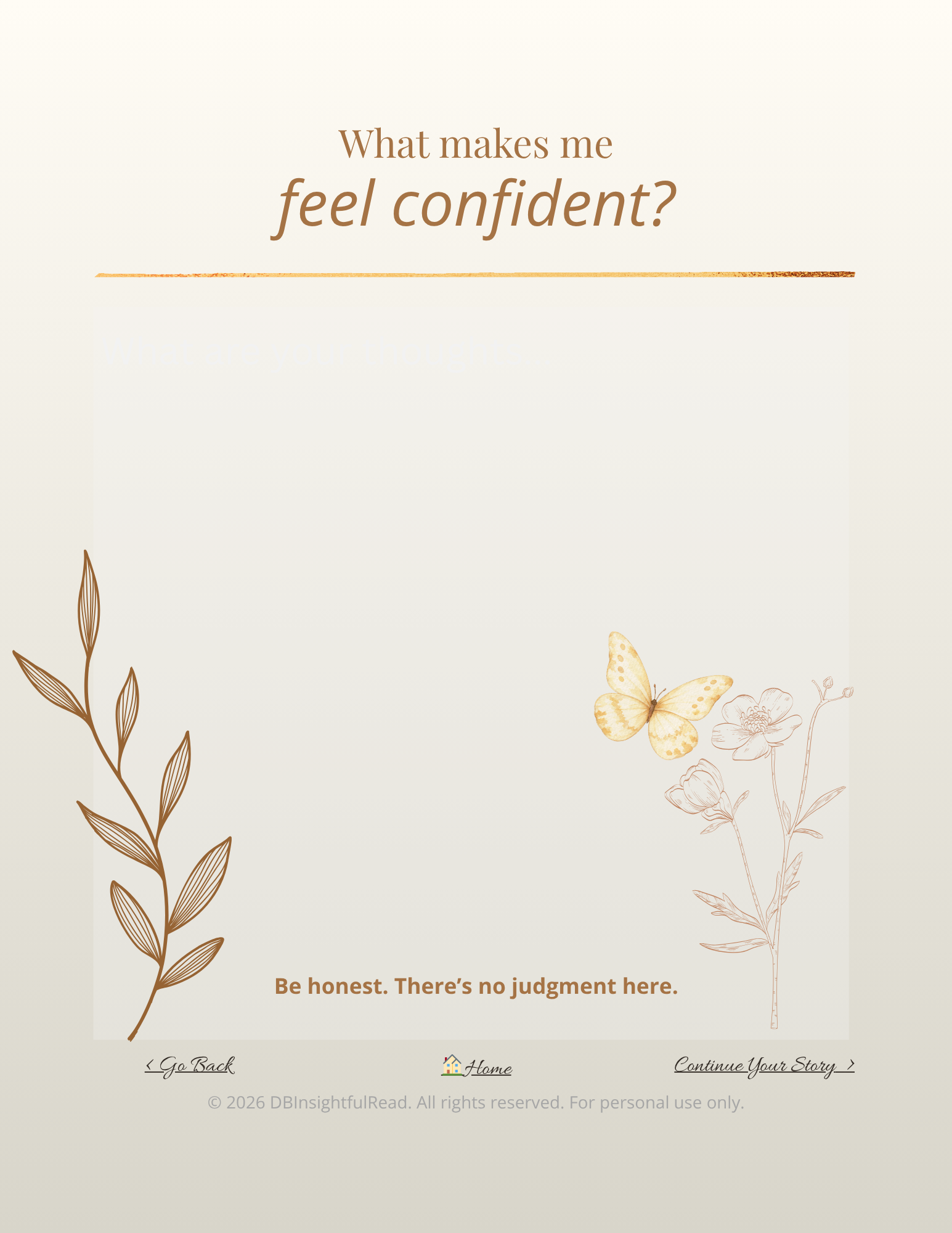 Sheet with text 'What makes me feel confident?' and decorative elements on a light background