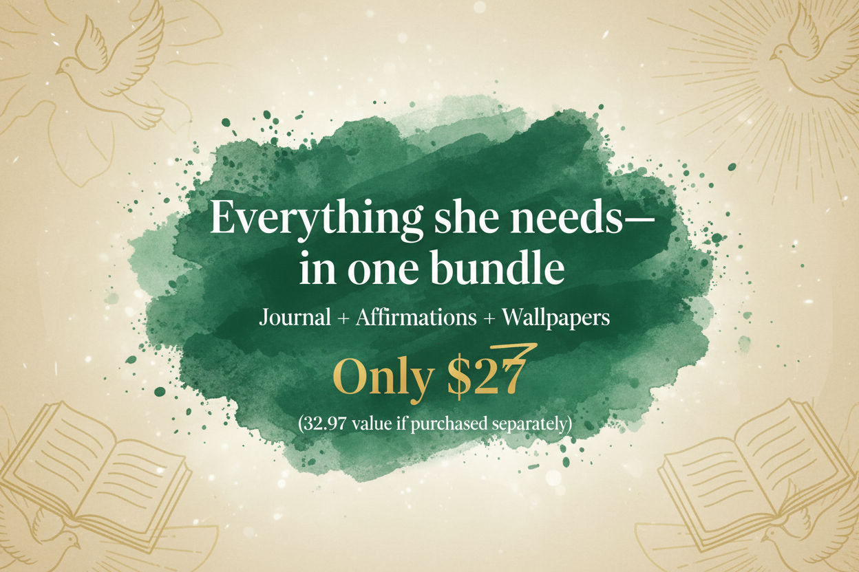 Promotional graphic for a bundle offer with green watercolor design and text on a beige background.